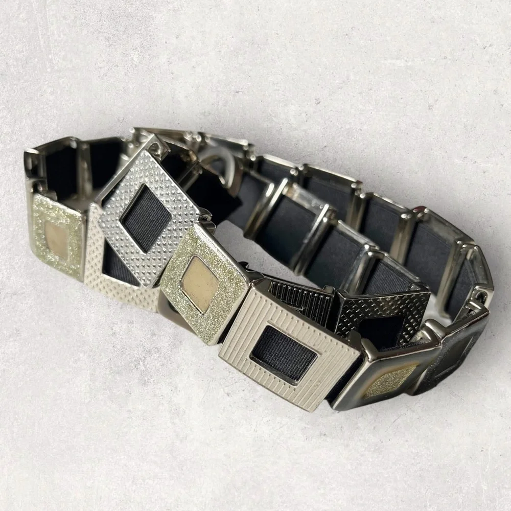 Y2K Metal Geometric Links Belt Carabiner O ring Buckle Stretchy Glitter Silver M